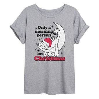 Juniors' Garfield "Morning Person On Christmas" Oversized Graphic Tee