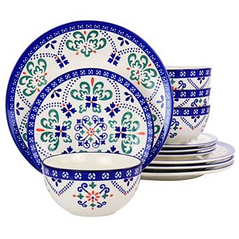 Laurie Gates California Designs Tierra Star 12 pc Hand Painted Dinnerware Set in Blue
