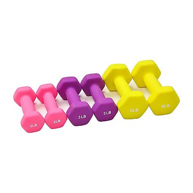HolaHatha 2, 3, and 5 Pound Neoprene Dumbbell Free Hand Weight Set with Rack