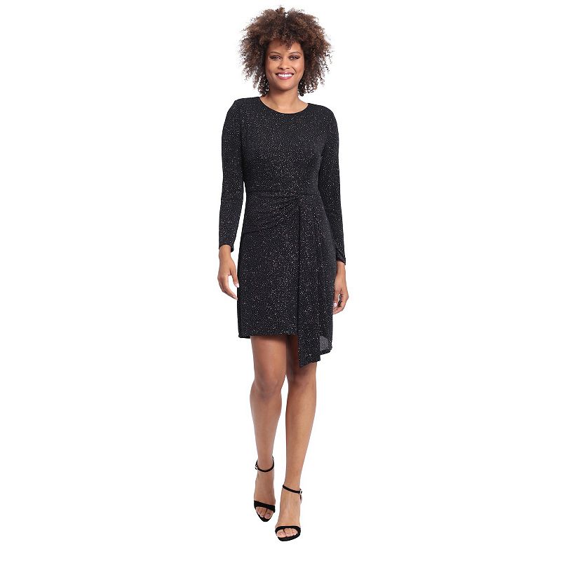 Womens London Times Sparkled Draped Skirt Mini Dress, Size: 10, Black