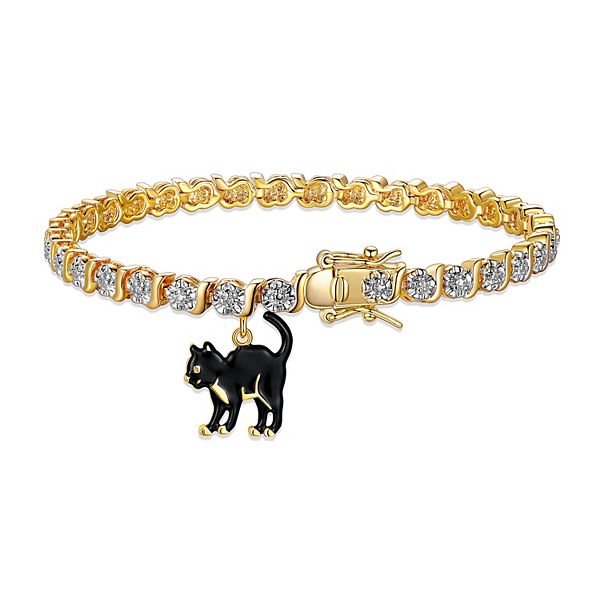 Sarafina Diamond Accent Black Cat Charm Bracelet - Gold Tone