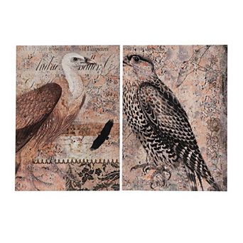 A&B Home Bird on Vintage Style Background Wall Art 2 pc Set