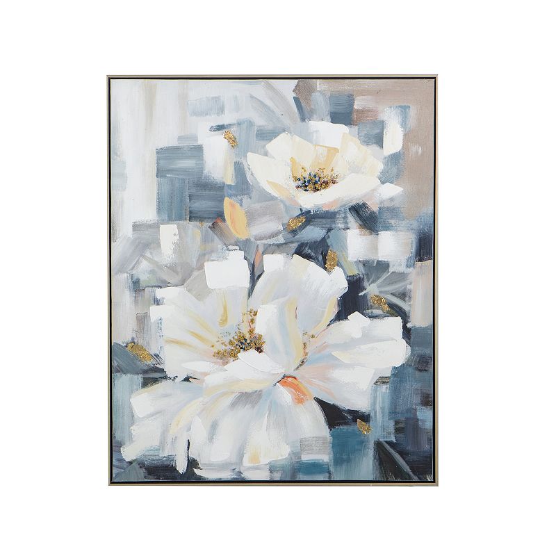 A&B Home Blooming Florals Framed Hand-Painted Wall Art, White