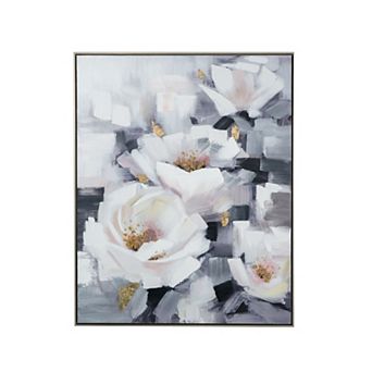 A&B Home Blooming White Florals Framed Hand-Painted Wall Art