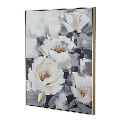 A&B Home Blooming White Florals Framed Hand-Painted Wall Art