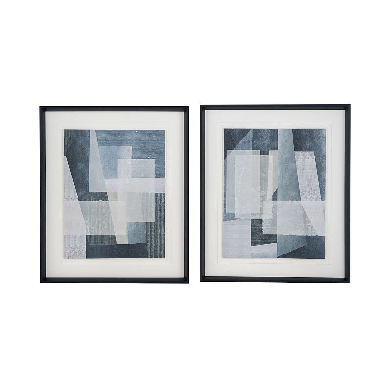 A&B Home Geometric Shapes Framed Wall Art 2-Piece Set, Blue