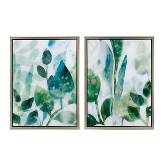 A&B Home Leaves in Shades of Greens Framed Wall Art 2 pc Set