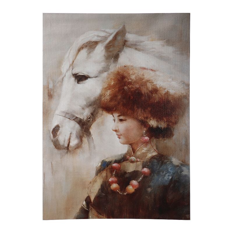 A&B Home Tibetan Lady and Horse Wall Art, Multicolor