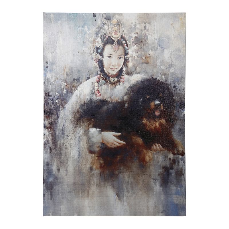 77039502 A&B Home Tibetan Lady and Tibetan Mastiff Wall Art sku 77039502