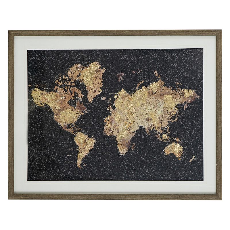 80757001 A&B Home World Map Framed Under Glass Art, Black sku 80757001