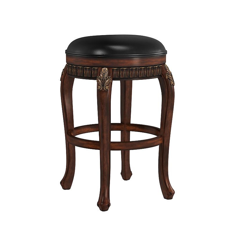 Fleur De Lis Backless Swivel Bar Stool, Brown