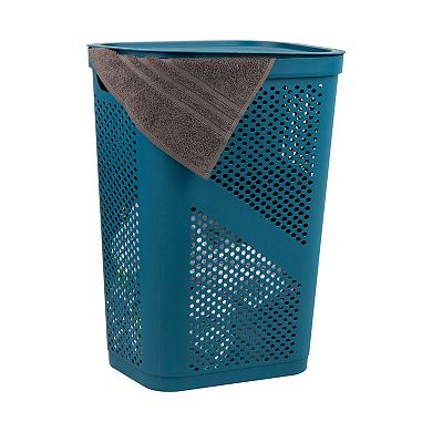 Mind Reader 60 Liter Hinged Lid Slim Plastic Laundry Hamper