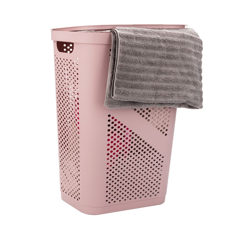 Mind Reader 60L Slim Laundry Hamper  Lid  Ventilated  Plastic  17.25 L x 13.75 W x 23.5 H  Pink