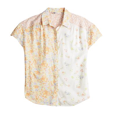Juniors' SO® Short Sleeve Button-Front Shirt