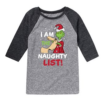 Boys 8-20 Dr. Seuss How The Grinch Stole Christmas I Am the Naughty List Raglan Graphic Tee