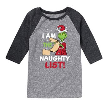 Boys 8-20 Dr. Seuss How The Grinch Stole Christmas I Am the Naughty List Raglan Graphic Tee