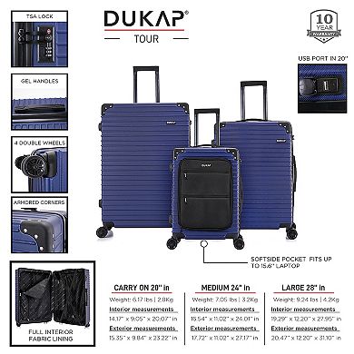 Dukap Tour 3-Piece Hardside Spinner Luggage Set