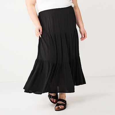 Juniors Plus Size SO Tiered Midi Skirt
