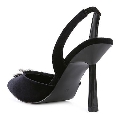 London Rag Firebird Velvet Embellished Slingback Heels