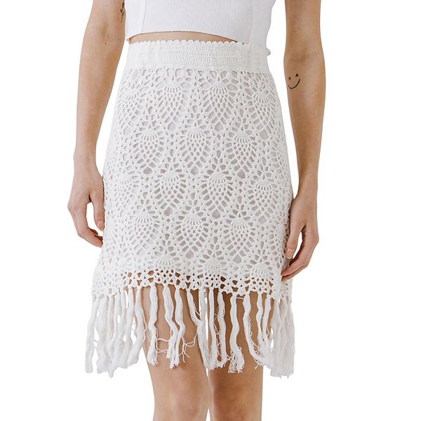 Fringed Hem Crochet Skirt