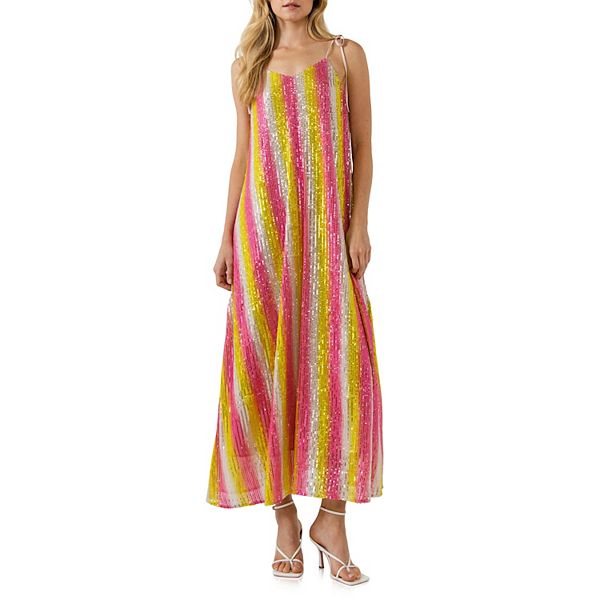 Striped Sequins Maxi Dress