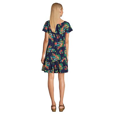 Lands End Women s Cotton Jersey Off The Shoulder Ruffle Hem Swim Cover Up Dress
