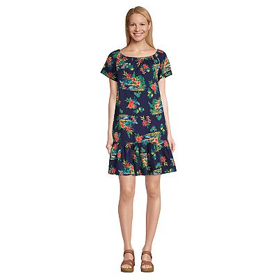 Women s Lands End Off the Shoulder Ruffled Swim Cover Up Dress