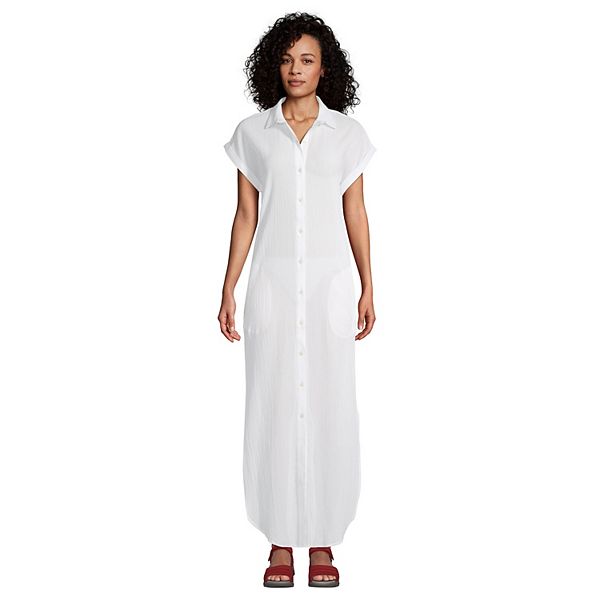 Women's Lands' End Gauze Button Front Maxi Swim CoverUp Dress