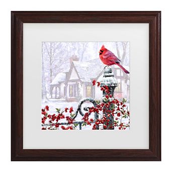Cardinal on Gatepost Framed Wall Art