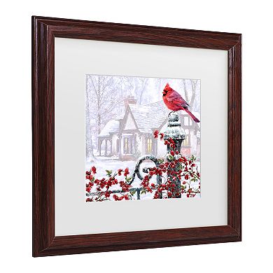 Cardinal on Gatepost Framed Wall Art
