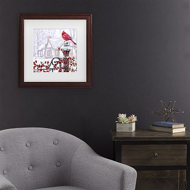 Cardinal on Gatepost Framed Wall Art