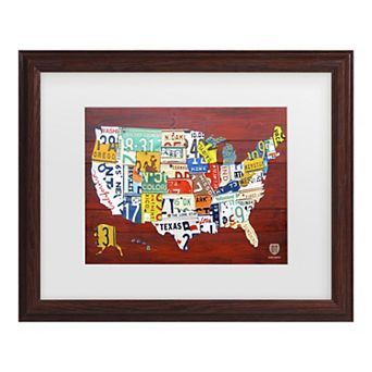 License Plate Map USA Framed Wall Art