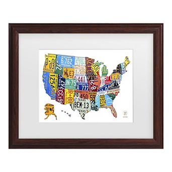 License Plate Map USA 2 Framed Wall Art