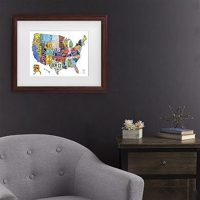 License Plate Map USA 2 Framed Wall Art