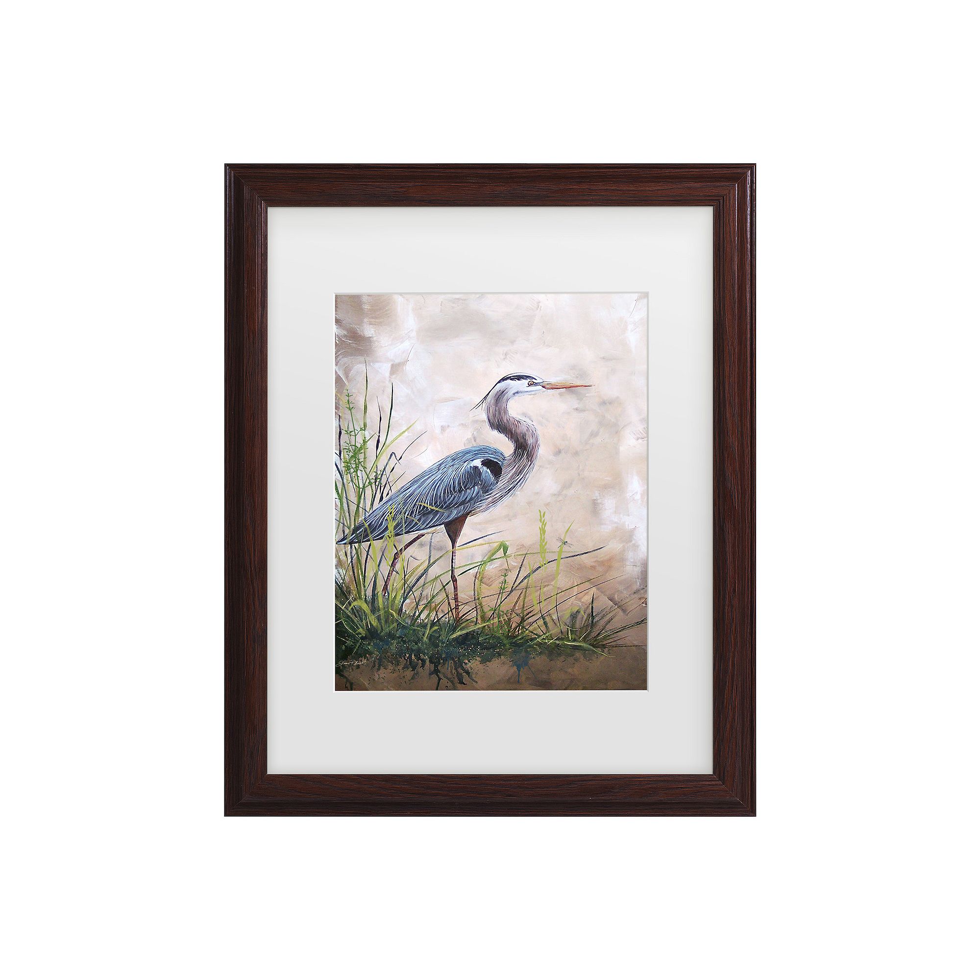 Trademark Fine Art Jean Plout Heron In The Reeds Matted Framed Wall Ar