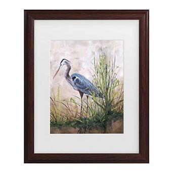 Trademark Fine Art Jean Plout "In The Reeds Blue Heron" Matted Framed Wall Art