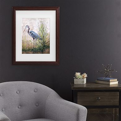 Trademark Fine Art Jean Plout "In The Reeds Blue Heron" Matted Framed Wall Art