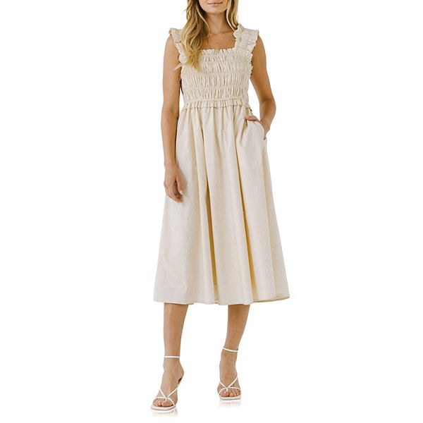 Ruffled Shoulder Straps Midi Dress