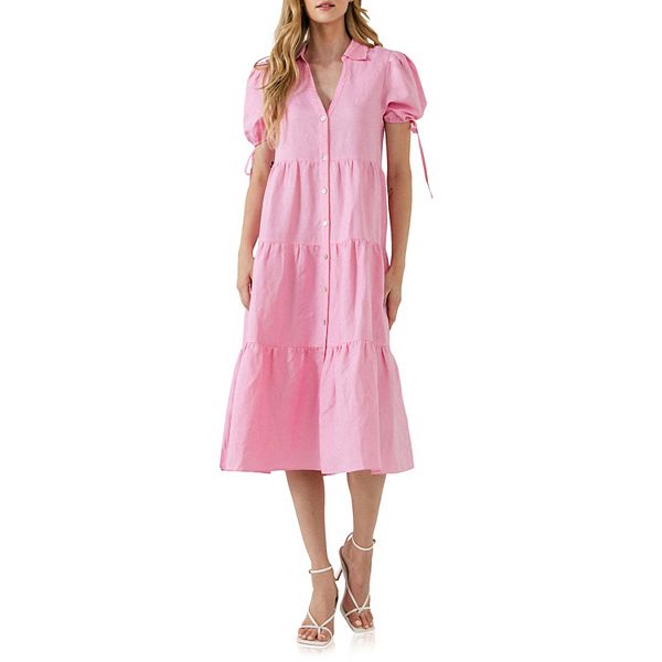 Button Down Dress with Puff Sleeves