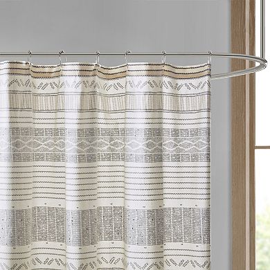 INK+IVY Cody Cotton Stripe Printed & Tassel Pom Pom Shower Curtain