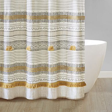 INK+IVY Cotton Stripe & Tassel Shower Curtain