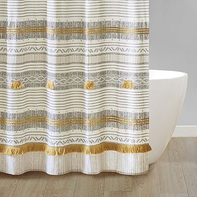 INK+IVY Cody Cotton Stripe Printed & Tassel Pom Pom Shower Curtain