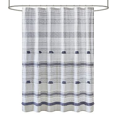 INK+IVY Cotton Stripe & Tassel Shower Curtain