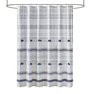 INK+IVY Cody Cotton Stripe Printed & Tassel Pom Pom Shower Curtain