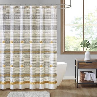 INK+IVY Cotton Stripe & Tassel Shower Curtain