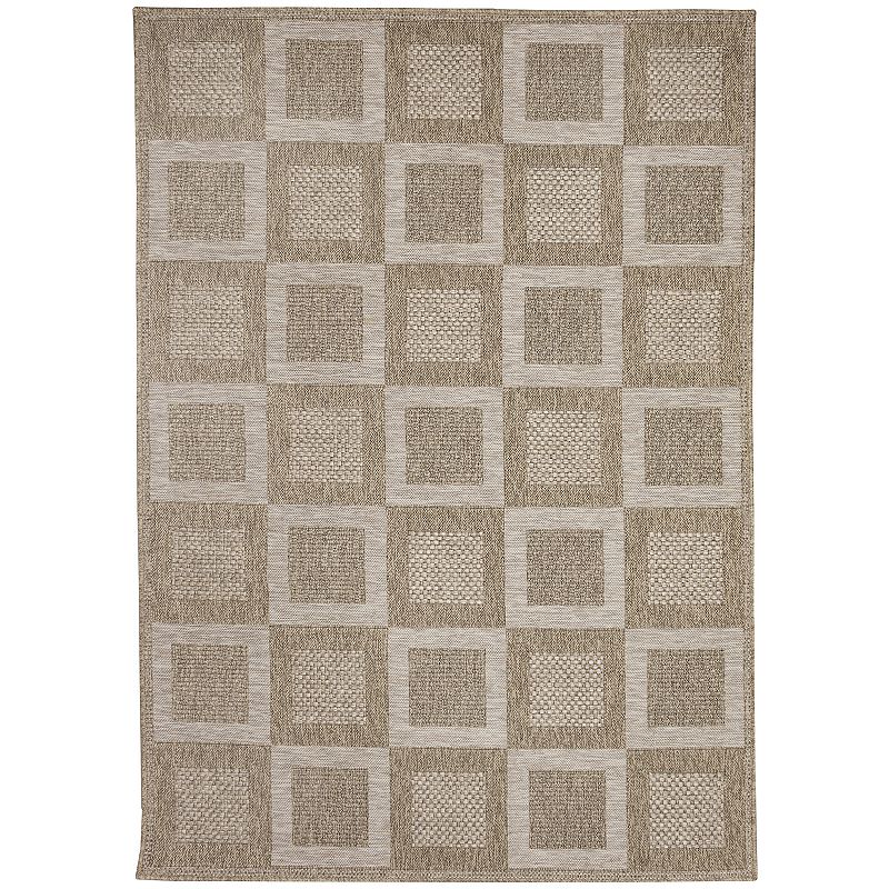 Liora Manne Orly Squares Indoor Outdoor Rug, Beig/Green, 8X10 Ft