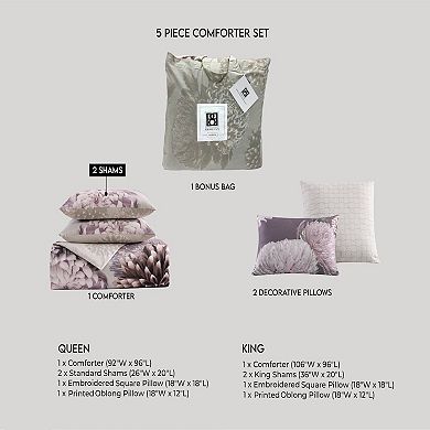 Bebejan Bloom Purple 100% Cotton 230 Thread Count 5 Piece Reversible Comforter Set