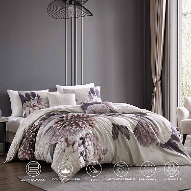 Bebejan Bloom Purple 100% Cotton 230 Thread Count 5 Piece Reversible Comforter Set