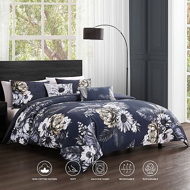Bebejan Forget Me Not 100% Cotton Sateen 5 Piece Reversible Comforter Set