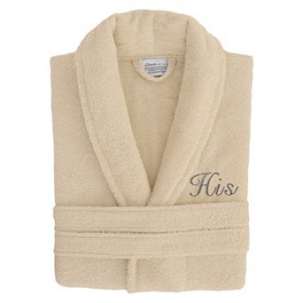 Men's Linum Home Textiles Turkish Cotton Embroidered Cursive ''His'' Terry Bathrobe